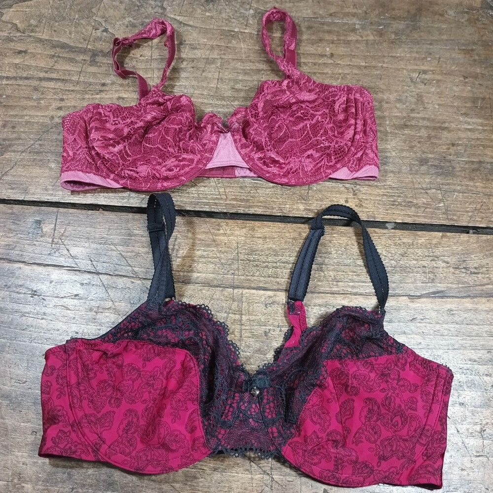 TWO Bali Bra Size 36C Pink Black Lace Underwire Bras